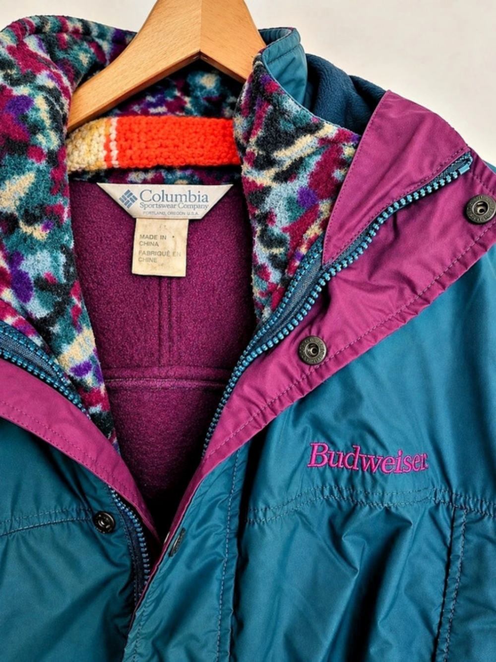 Vintage 90s Columbia Long's Peak F5 SM 5200 Parka Budweiser Ski Jacket Teal